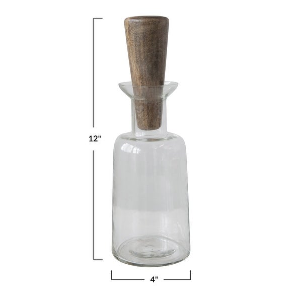 Wine Decanter Glass Decanter with Mango Wood Stopper and Cylindrical Base