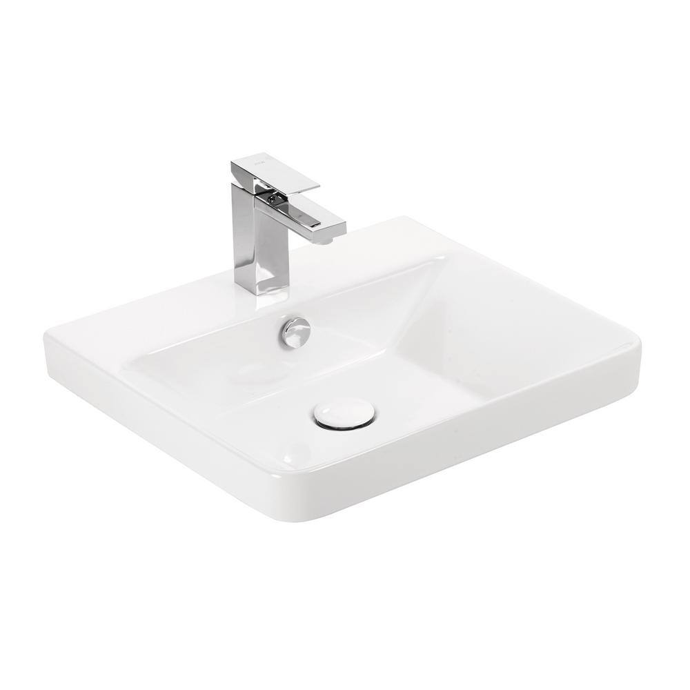 WS Bath Collections Luxury 50 WG Wall Mount or Drop-In Rectangular Bathroom Sink in Glossy White with Single Faucet Hole Luxury 50.01 WG