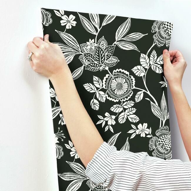 Wood Cut Jacobean Wallpaper in Black and White from the Silhouettes Collection