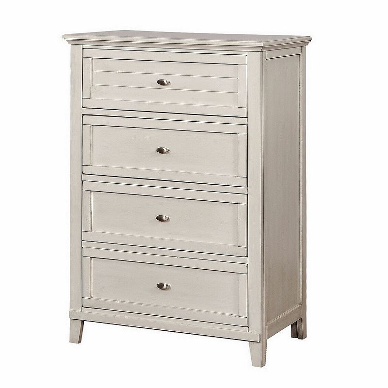 Chest with 4 Drawers and Metal Pulls， Antique White