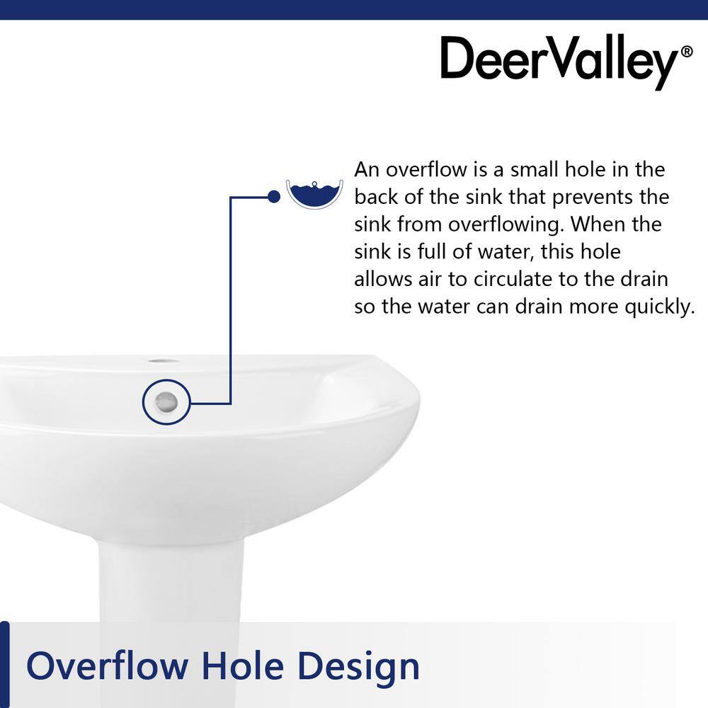 DEERVALLEY Liberty White Vitreous China Pedestal Combo Bathroom Sink in U-Shape Design with Overflow DV-1P523