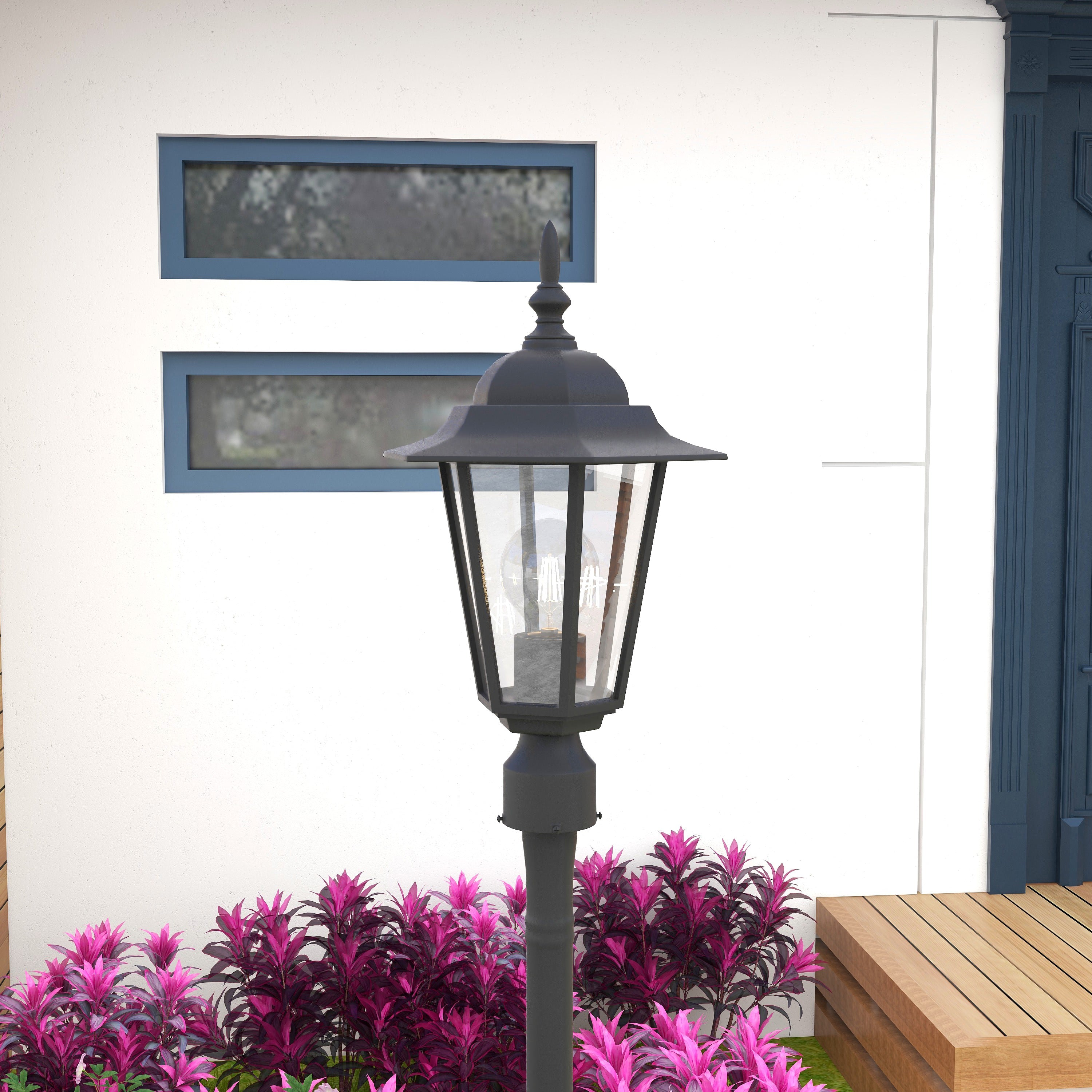 Uixe Post Light Fixture， Black Exterior Pole Lantern for Garden