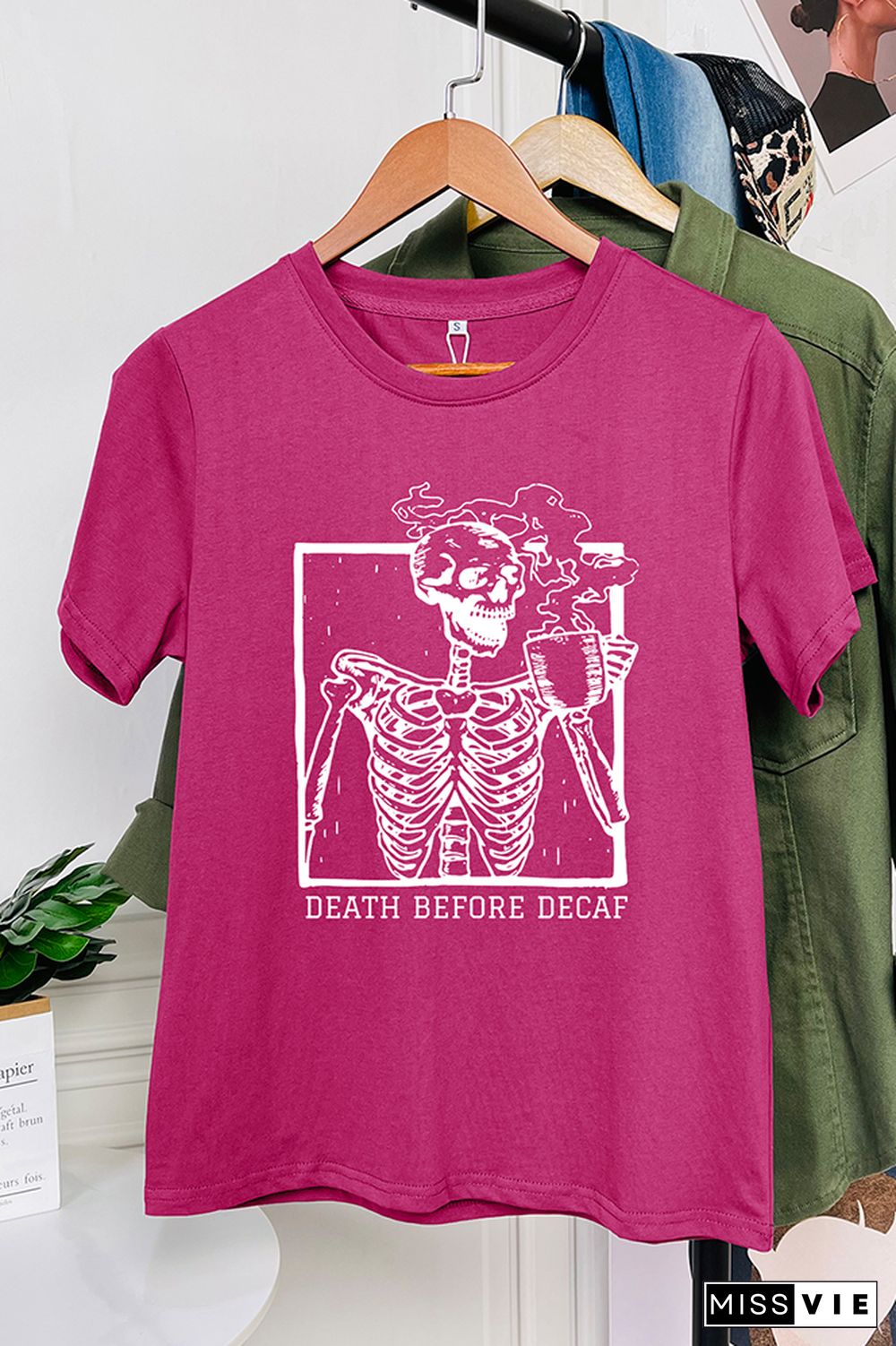 Skeleton Death Before Decaf Skeleton Drink Coffee Graphic T-Shirt Wholesale