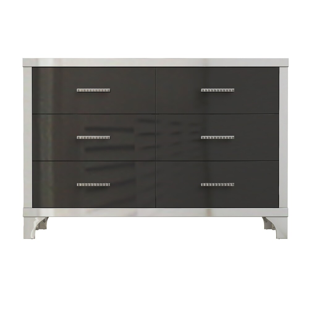 Elegant High Gloss Dresser with Metal Handle Mirrored Storage Cabinet