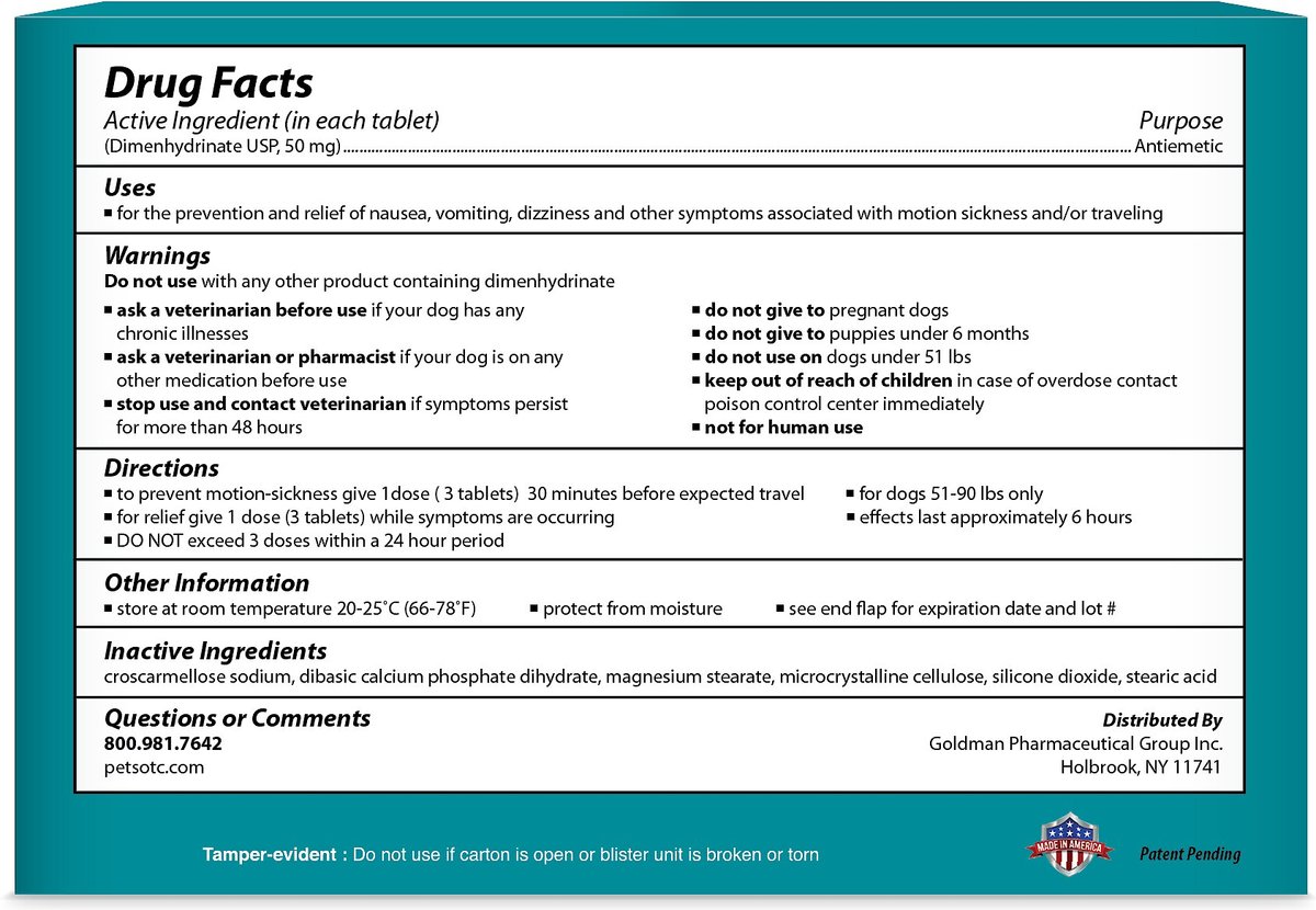 Pet OTC NausX Medication for Motion Sickness for Large Breed Dogs