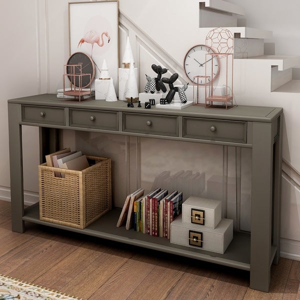 Modern Sofa Table with Storage Drawers and Bottom Shelf