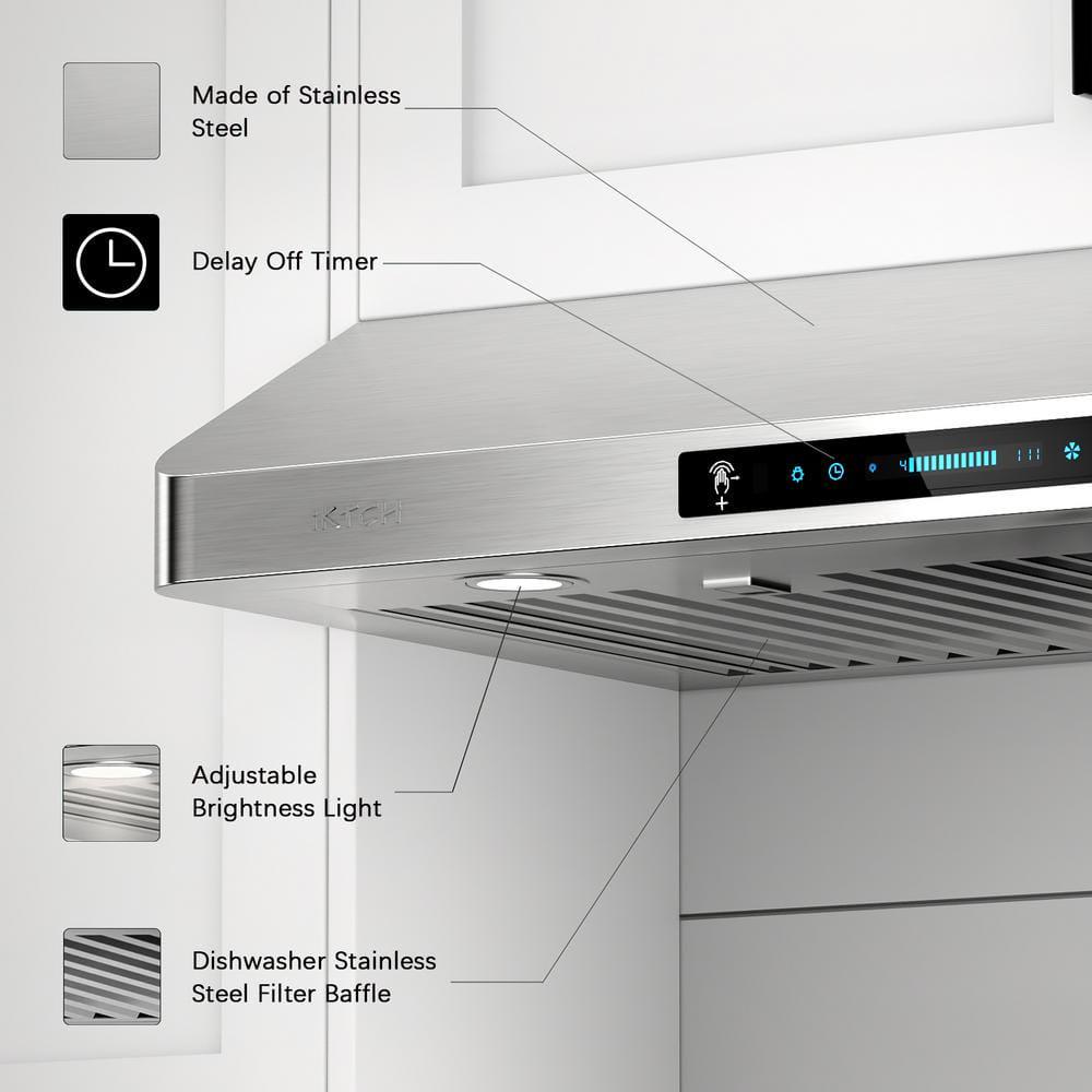 iKTCH 30 in 900 CFM Ducted Under Cabinet Range Hood in Stainless Steel 4 Speed Gesture Sensing and Touch Control Panel