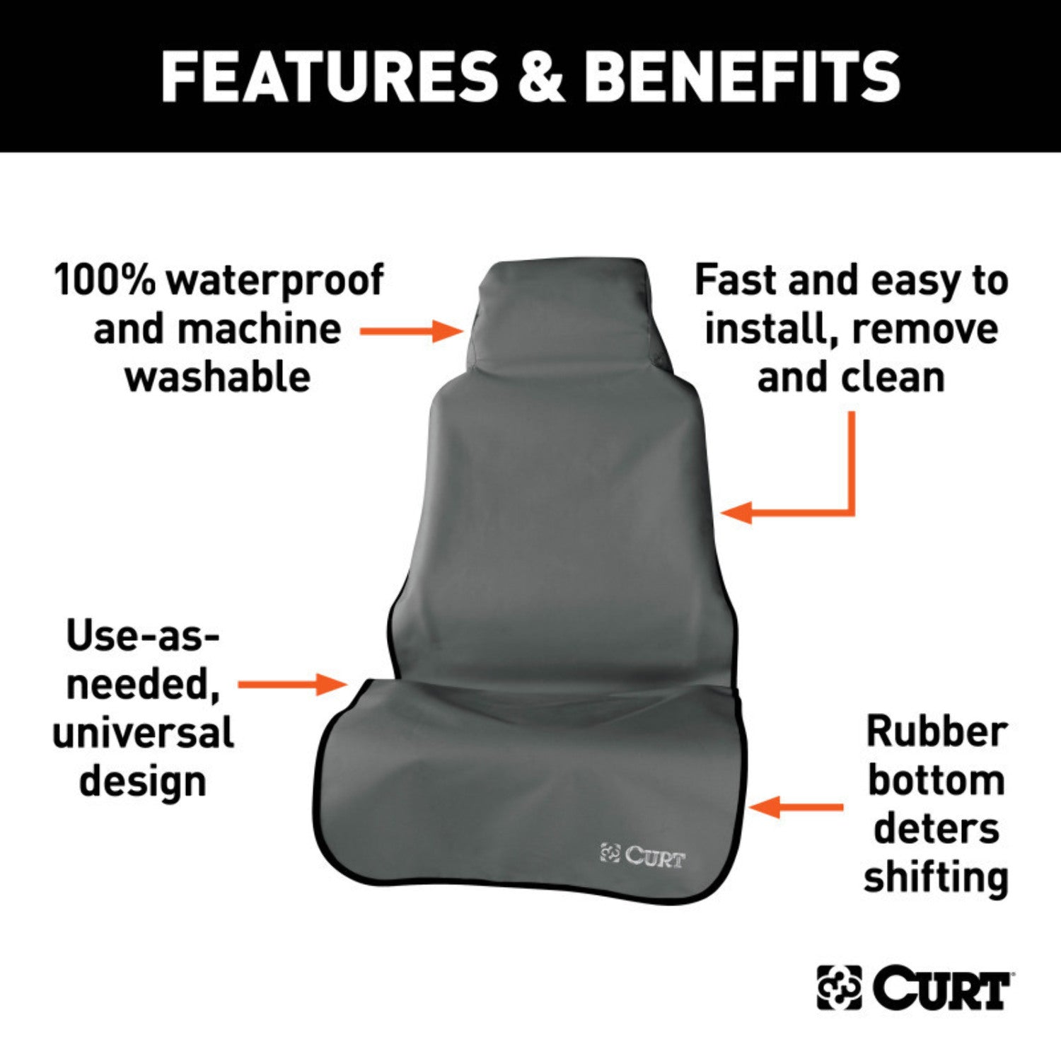 Curt Seat Defender 58in x 23in Removable Waterproof Grey Bucket Seat Cover - 18500