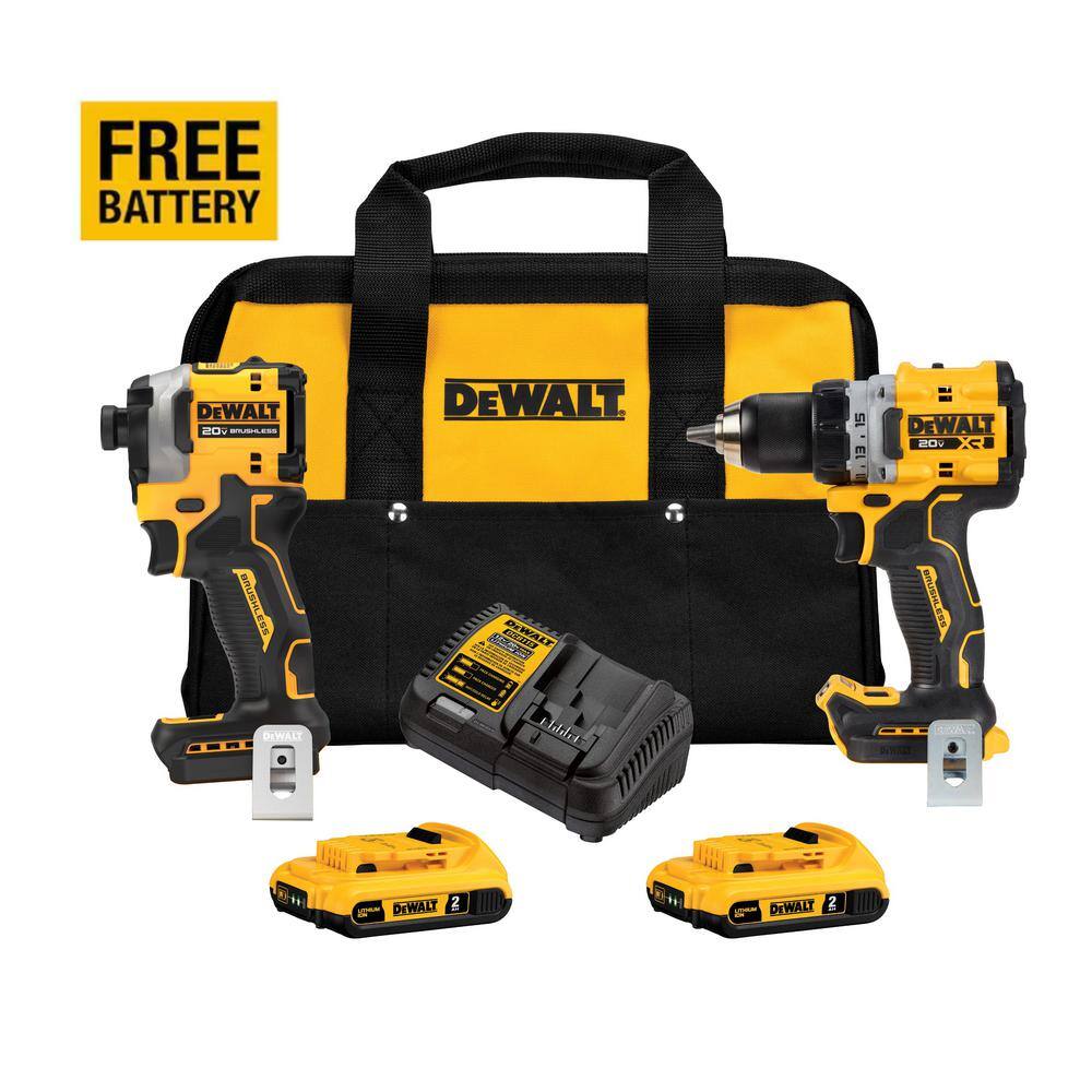 DW 20V MAX XR Hammer Drill and ATOMIC Impact Driver 2 Tool Combo Kit with (2) 4.0Ah Batteries Charger and Bag DCK2050M2