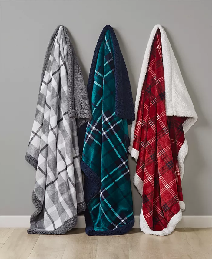 Charter Club Plaid Plush Reversible Sherpa Throw， 50