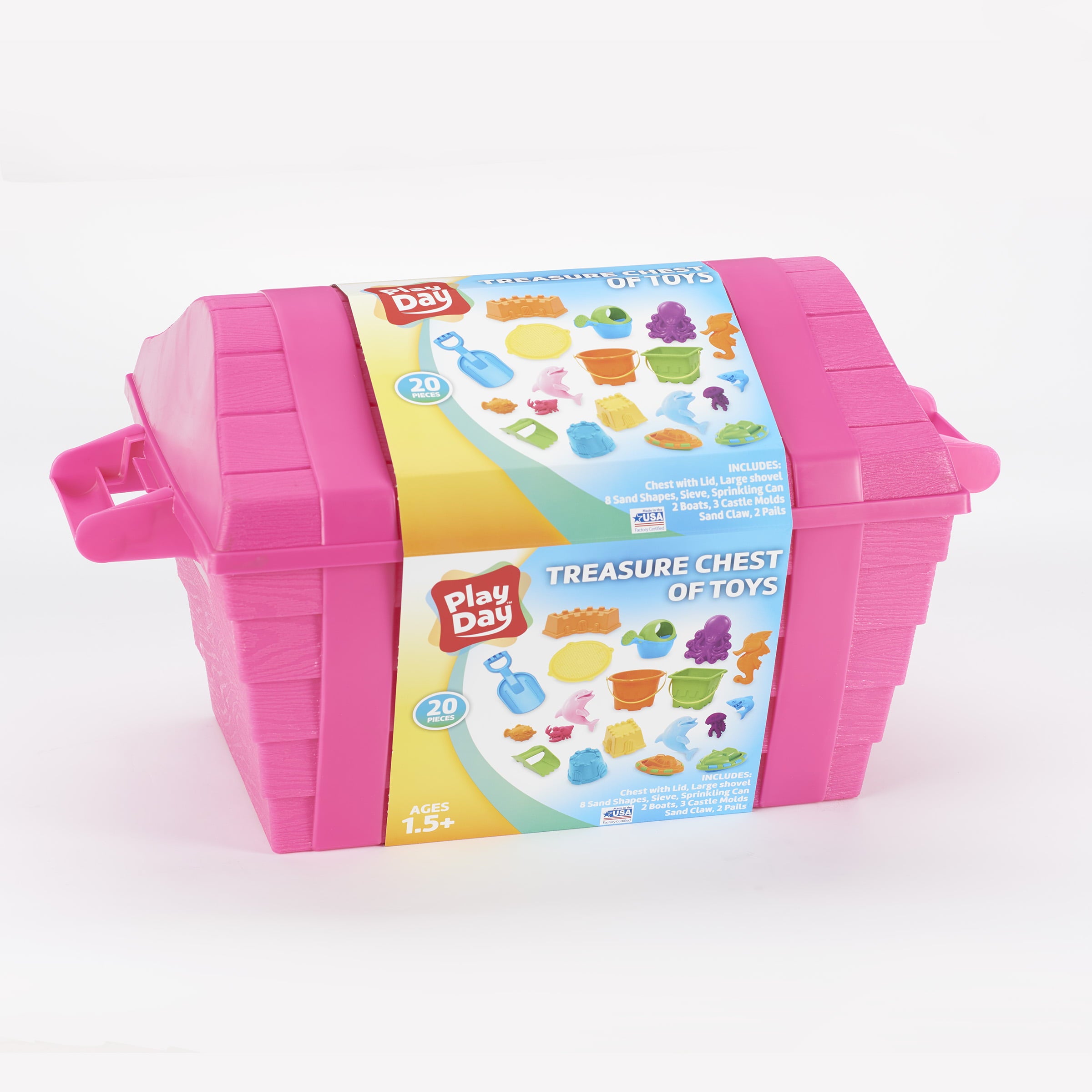 Play Day Treasure Chest with 20-Piece Sand Toys, Pink