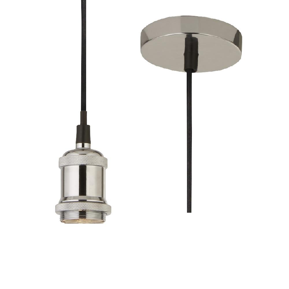 Searchlight 7461CC Polished Chrome Vintage Fabric Round Cable Flex Suspension Ceiling Rose Pendant