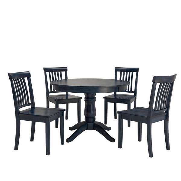 Wilmington II Round Pedestal Base Antique Dark Denim 5-Piece Dining Set by iNSPIRE Q Classic