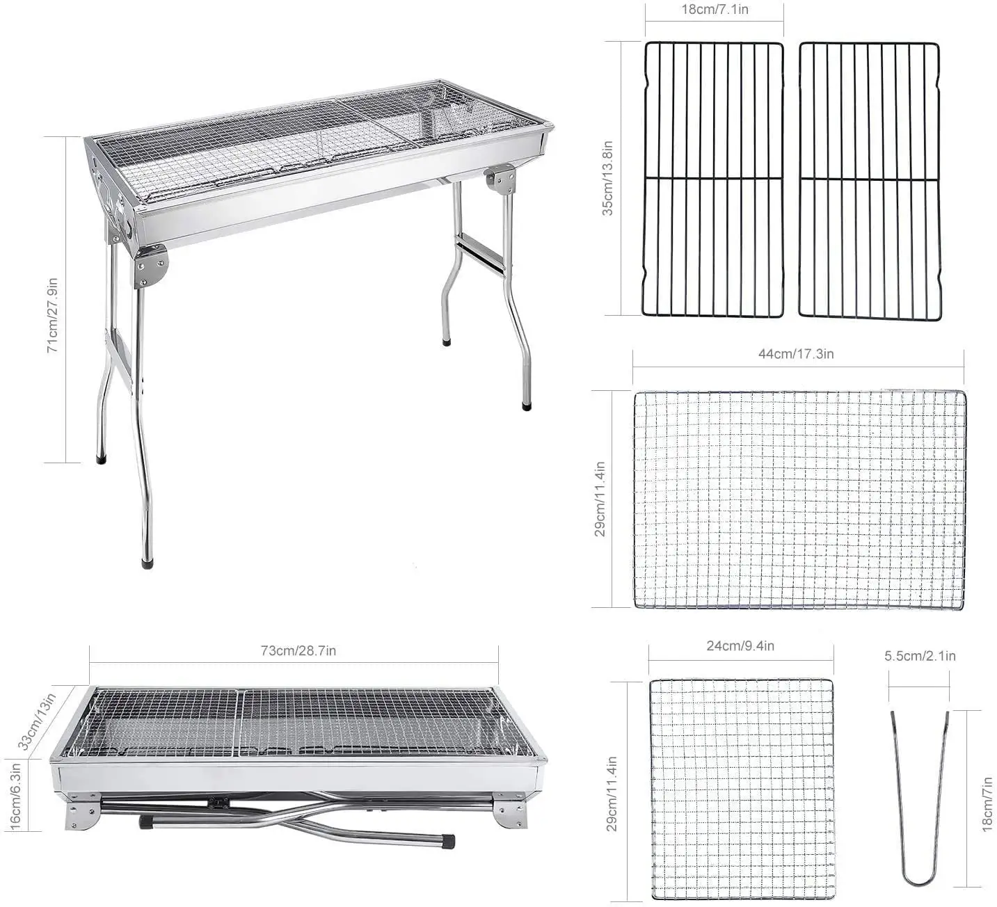 Stainless Steel Folding Portable BBQ Tool Kits for Outdoor Cooking Camping Hiking Picnics Tailgating Barbecue Charcoal Grill