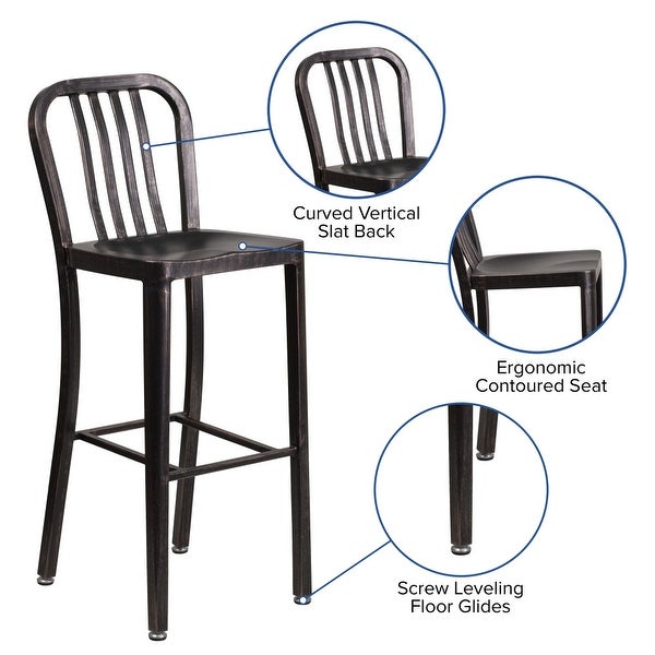 30'' High Metal Indoor-Outdoor Barstool with Vertical Slat Back