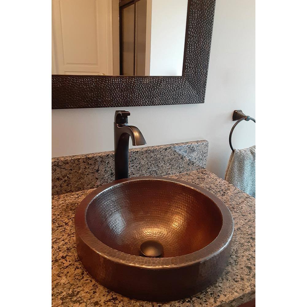 Premier Copper Products Small Round Skirted Hammered Copper Vessel Sink in Oil Rubbed Bronze VR15SKDB