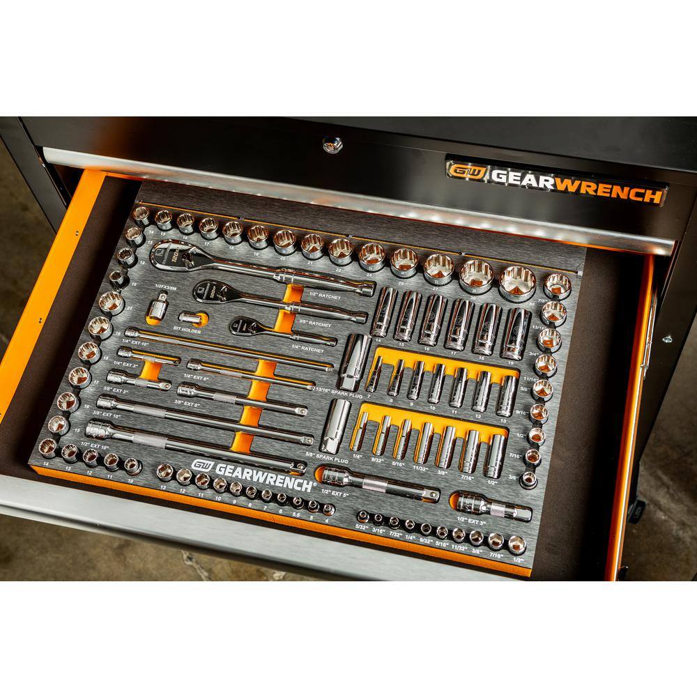 GEARWRENCH 32 in. 2-Drawer Black and Orange Utility Cart with Top and Bottom Stoage and Optional Powertool Rack 83167