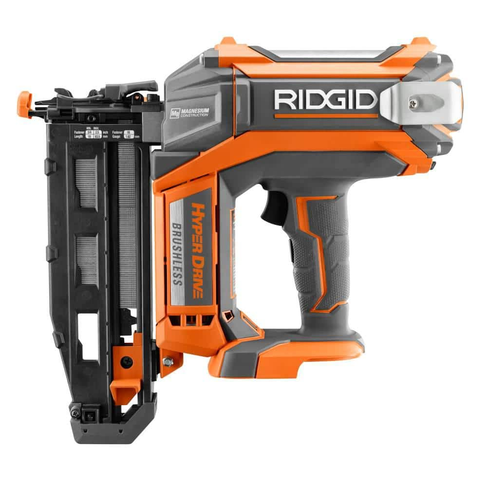 RIDGID 18V Brushless Cordless HYPERDRIVE 16-Gauge 2-1/2 in Straight Finish Nailer, 2 Ah Battery, Charger, Belt Clip and Bag R09892K