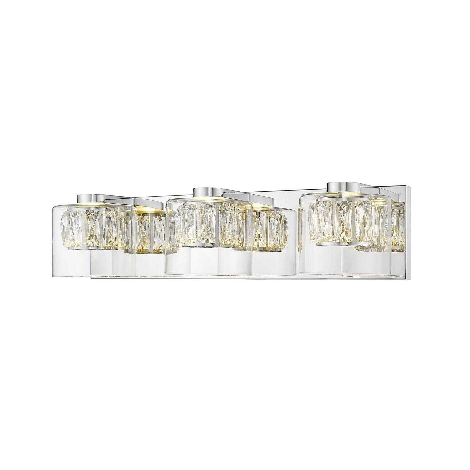 Ove Decors Cider III 8211 3 LED Light Vanity Wall Sconce with Glass Cylinder Shade and Crystal Finish  Crowdfused