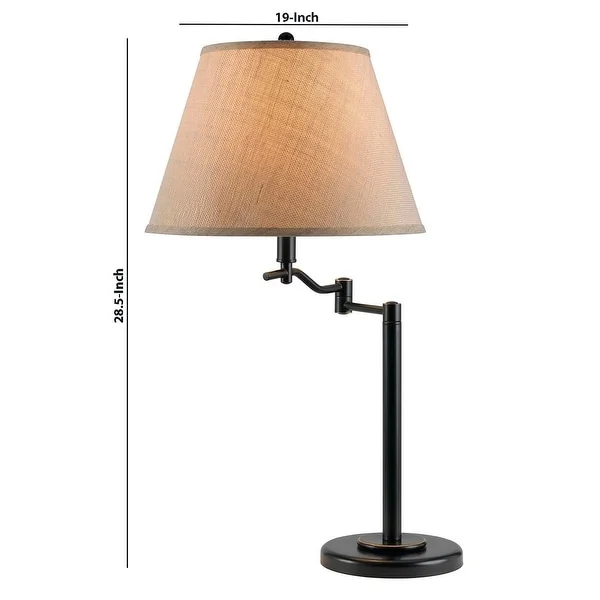 3 Way Metal Body Table Lamp with Swing Arm and Conical Fabric Shade， Black