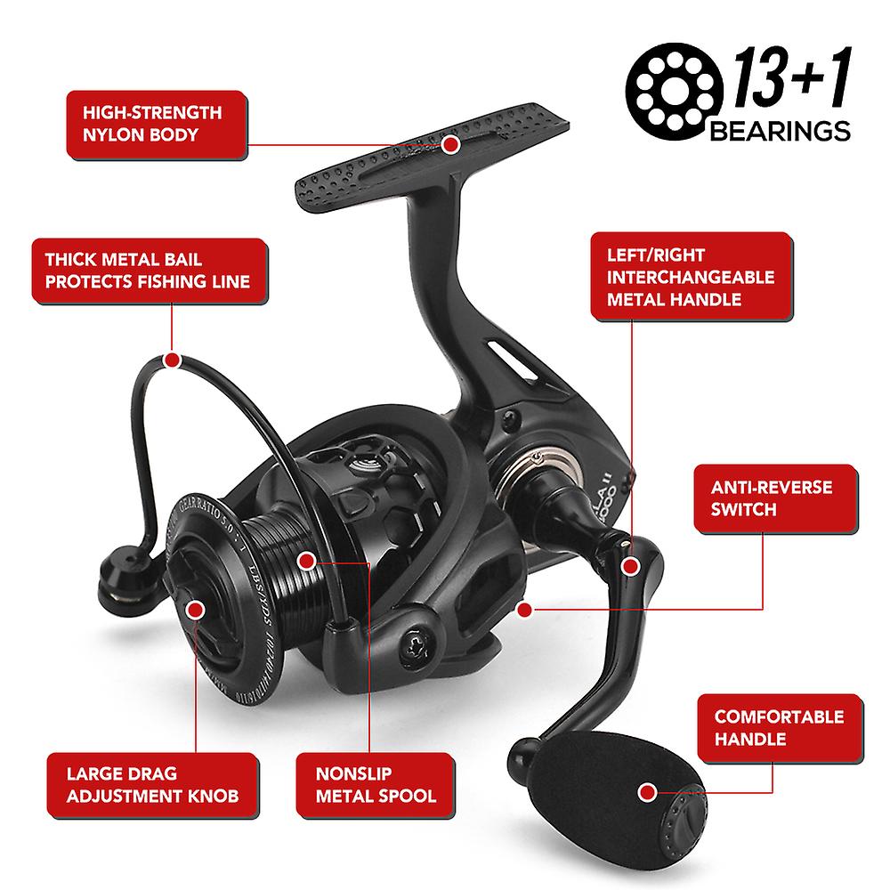 13+1 Ball Bearings Spinning Reel 1000-6000 Series Lightweight Hollow Carp Fishing Reel No.233861