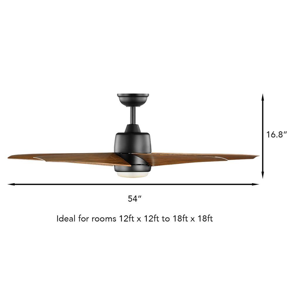 Hampton Bay Mena 54 in. White Color Changing Integrated LED IndoorOutdoor Matte Black Ceiling Fan with Light and Remote Control 58919