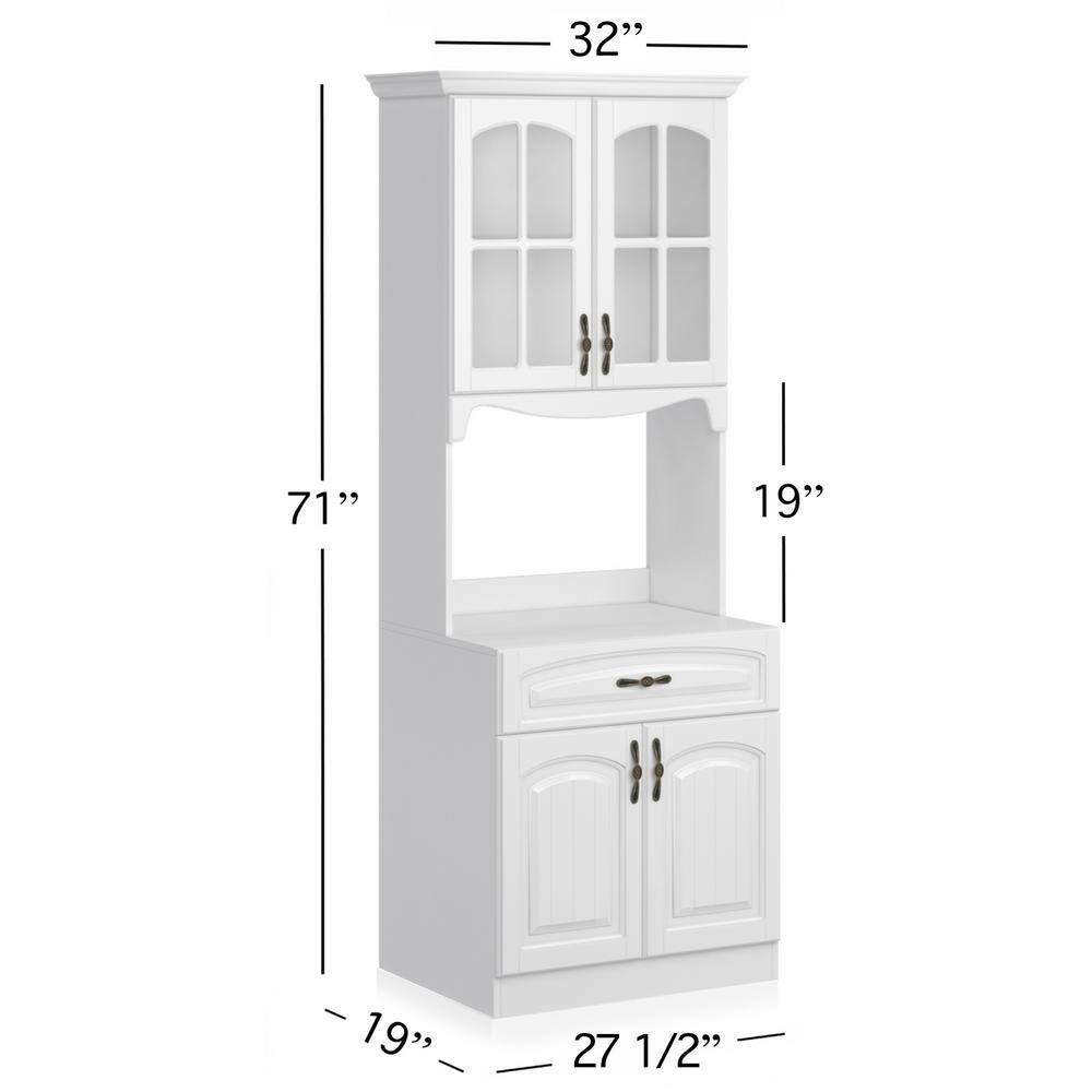 LIVING SKOG Galiano 73 in. White Kitchen Pantry Storage Cabinet Buffet with Hutch For Microwave with Drawer P7