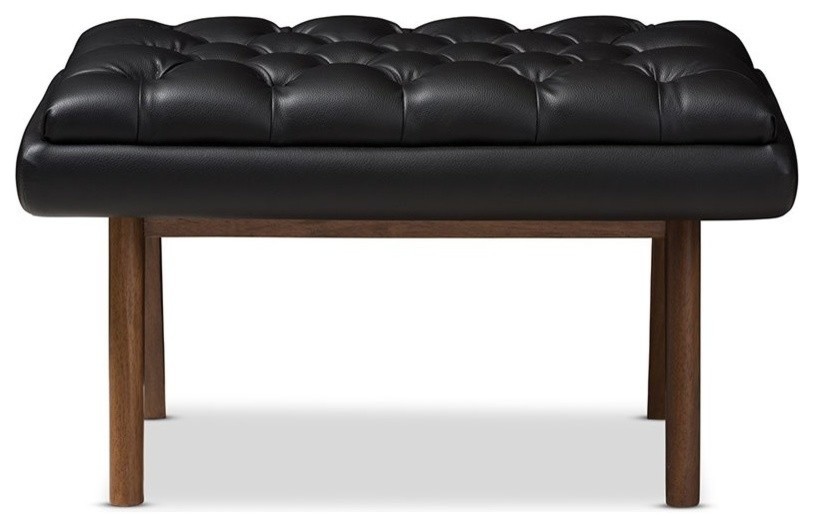 Baxton Studio Annetha Faux Leather Ottoman in Black and Walnut   Midcentury   Footstools And Ottomans   by Homesquare  Houzz