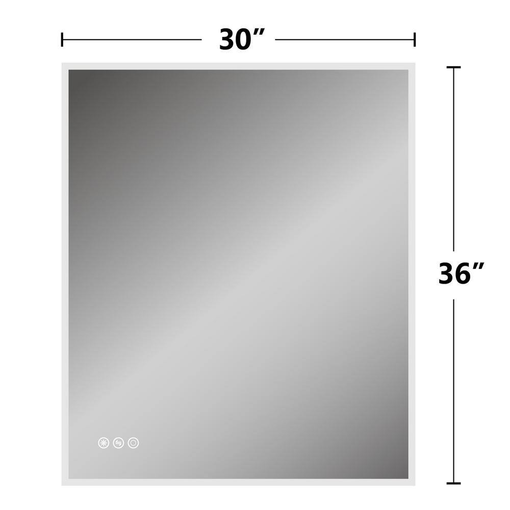 Boyel Living 30 in. W x 36 in. H Frameless Rectangular LED Light Bathroom Vanity Mirror KF-MC04-3036SF1