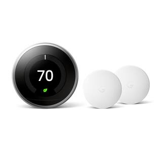 Google Nest Learning Thermostat - Smart Wi-Fi Thermostat Stainless Steel and Nest Temperature Sensor 2 Pack BH1252-US