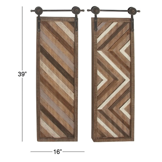 Wood Geometric Linear Carved Wall Decor With Suspended Frame Set Of 2 Brown Olivia amp May