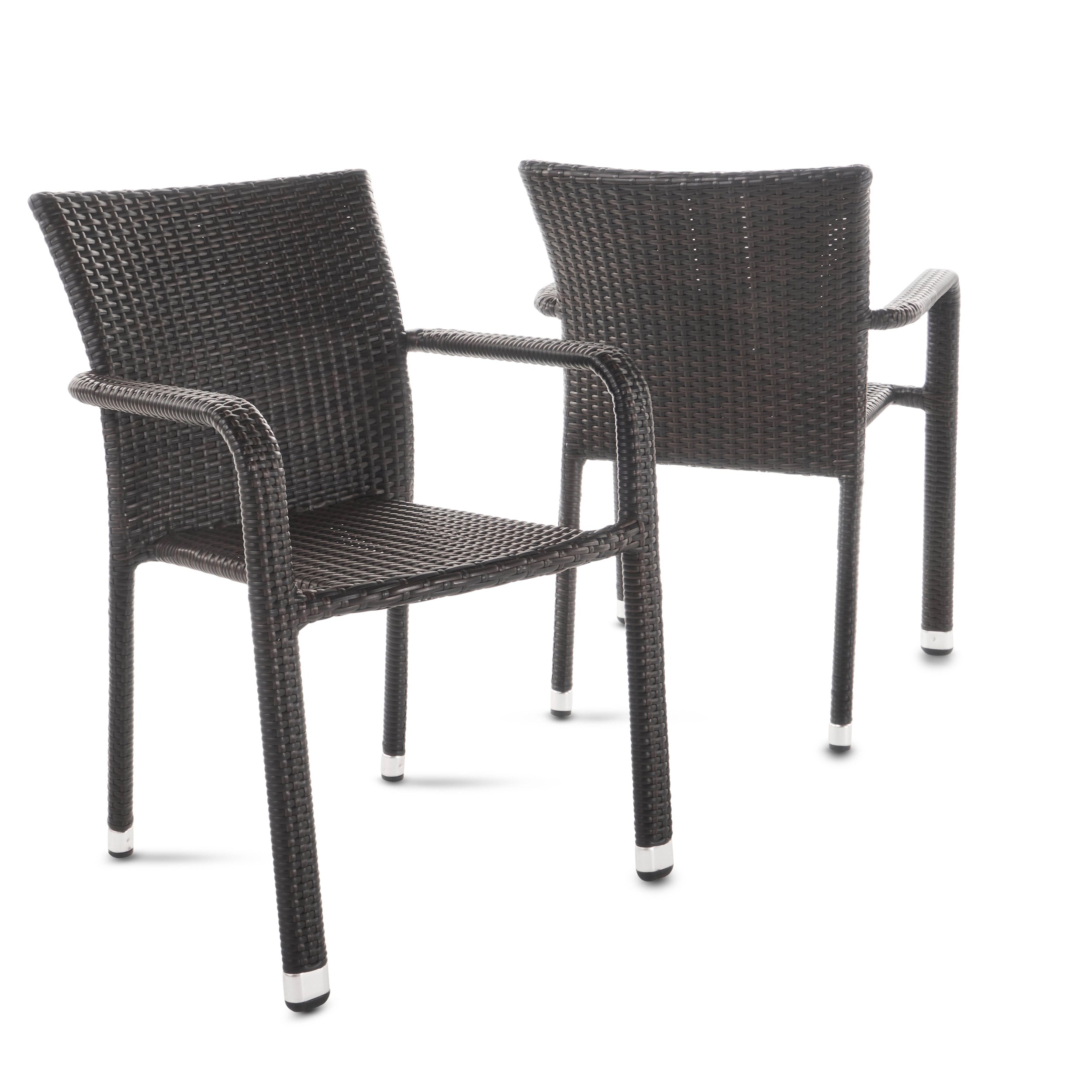 Dylan Outdoor Wicker Armed Aluminum Framed Stack Chairs (Set of 2)