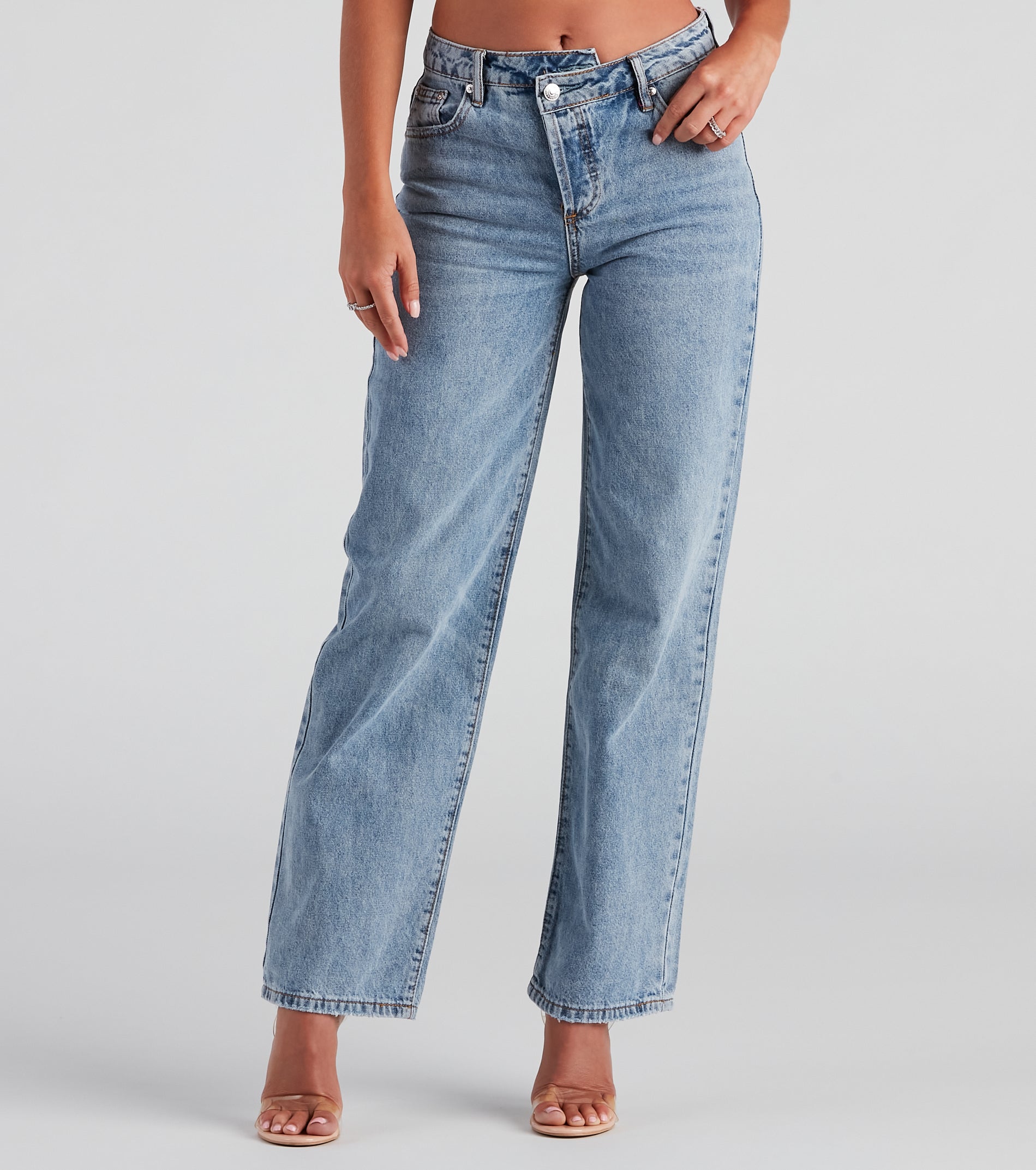 Mid Rise Straight Leg Denim Jeans