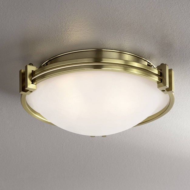 Wide Warm Brass 2 light Satin White Glass For Bedroom Kitchen Living Room