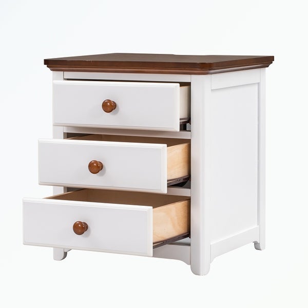 Nightstand with USB Charging Ports and Three Drawers - - 36934055