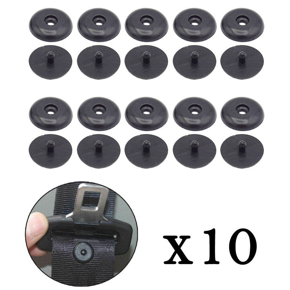 10 Pairs Seat Belt Button Buckle Stop - Universal Fit Stopper Kit Black