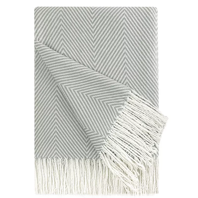 Farmhouse Decorative Acrylic Herringbone Blanket Throw with Fringe Chair 51x67