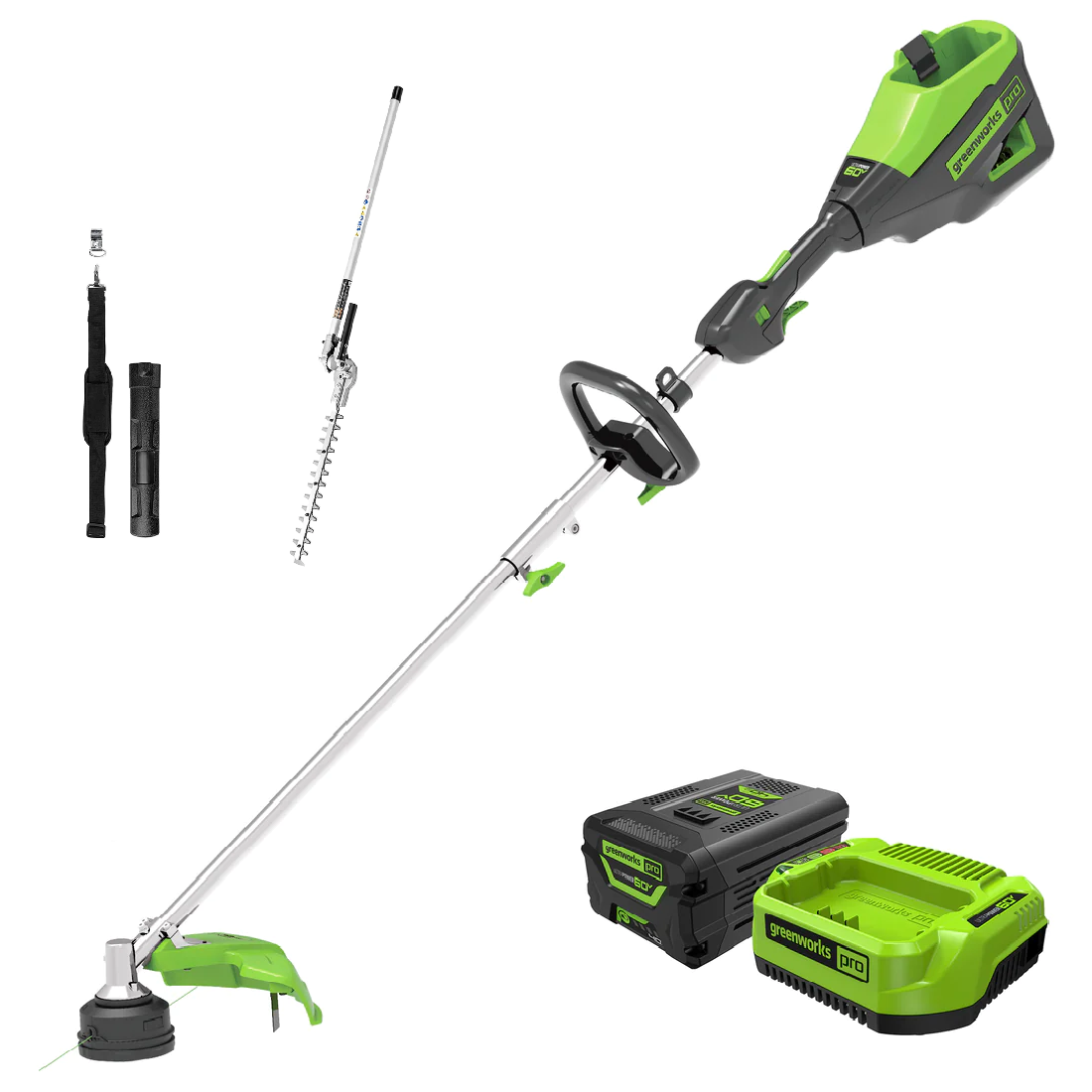 60V 16'' String Trimmer  Hedge Trimmer Attachment Combo Kit w/ Battery，  Charger | Greenworks Tools