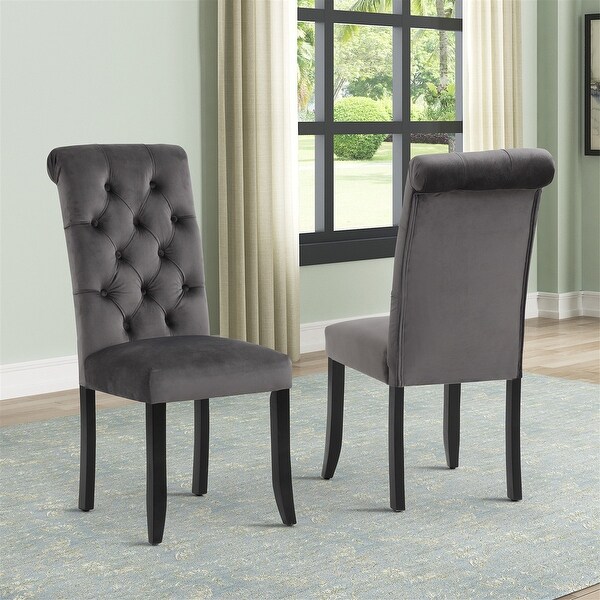 Fabric Tufted Dining Chair with Wooden Legs (Set of 2)