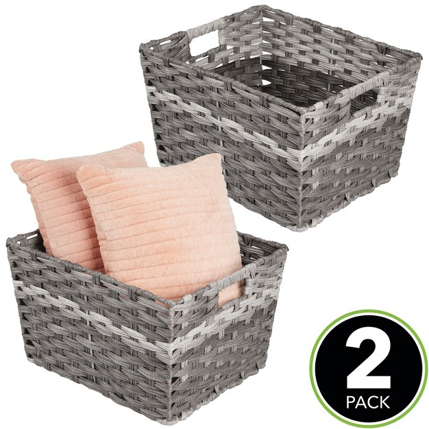 Mdesign Wide Rectangular Woven Home Storage Basket Bin 2 Pack