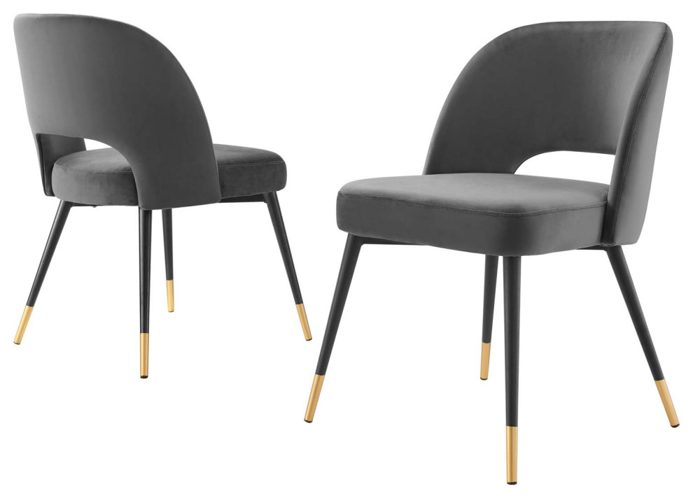 Side Dining Chair  Set of 2  Velvet  Dark Gray  Modern  Bistro Restaurant   Midcentury   Dining Chairs   by House Bound  Houzz