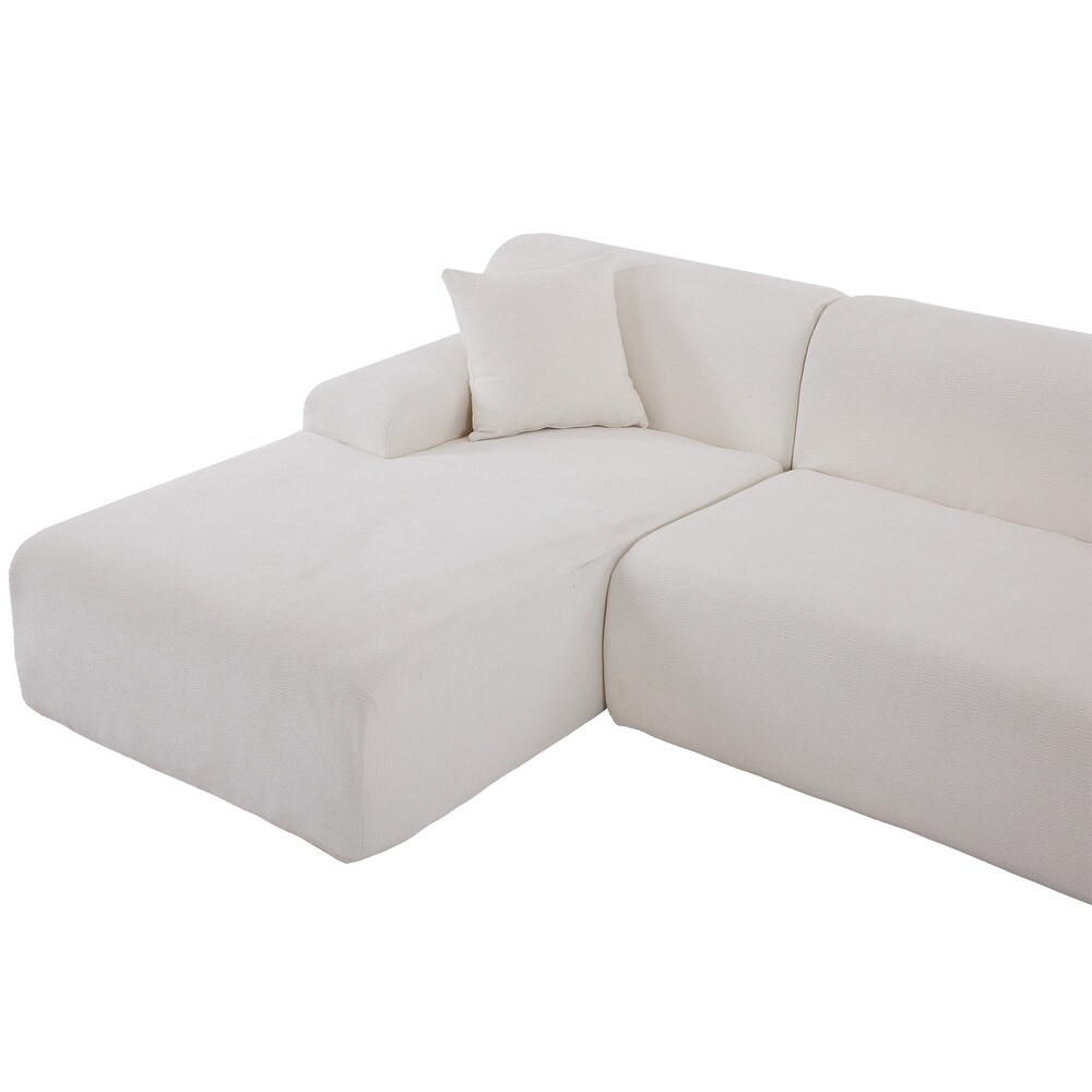 L Shape Modular Sofa Set Beige Floor Loveseat w/ Right Chaise Lounger