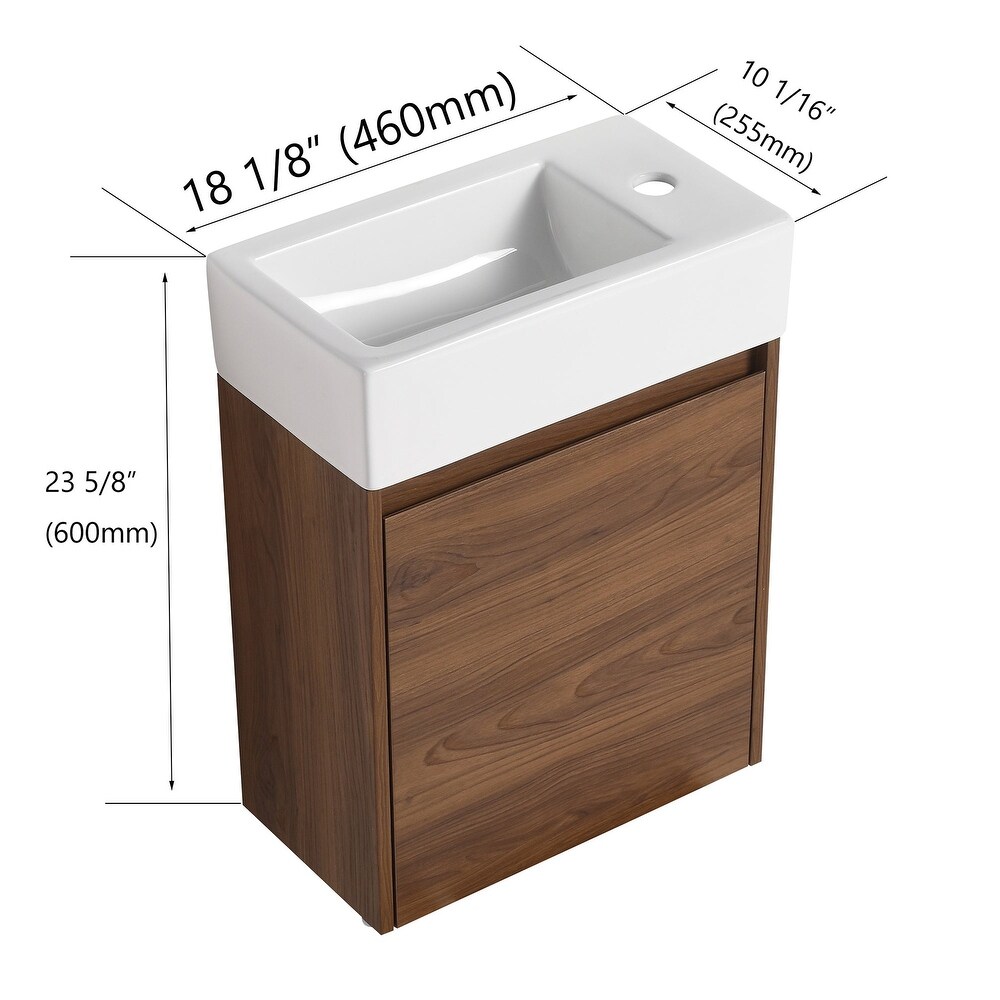 18 in. Plywood Wall Mounted Bathroom Vanity Set in Brown Ebony with Integrated Ceramic Sink