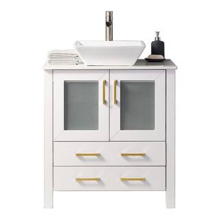 VC CUCINE 30 in. W x 18.5 in. D x 31 in. H Modern Bathroom Vanity in White with White Ceramic Single Top with Vessel Sink in White US02BPVC-MZ-J401