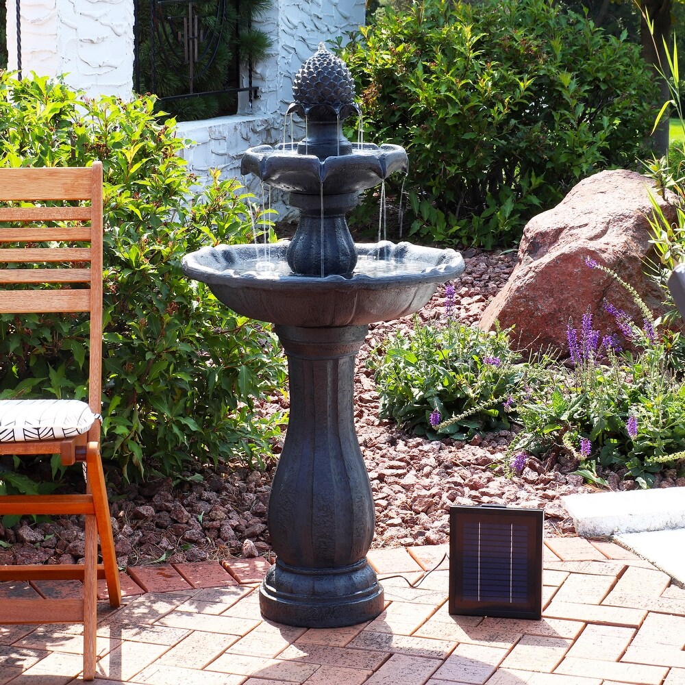 2 Tier Pineapple Solar Outdoor Water Fountain w/ Battery   46\