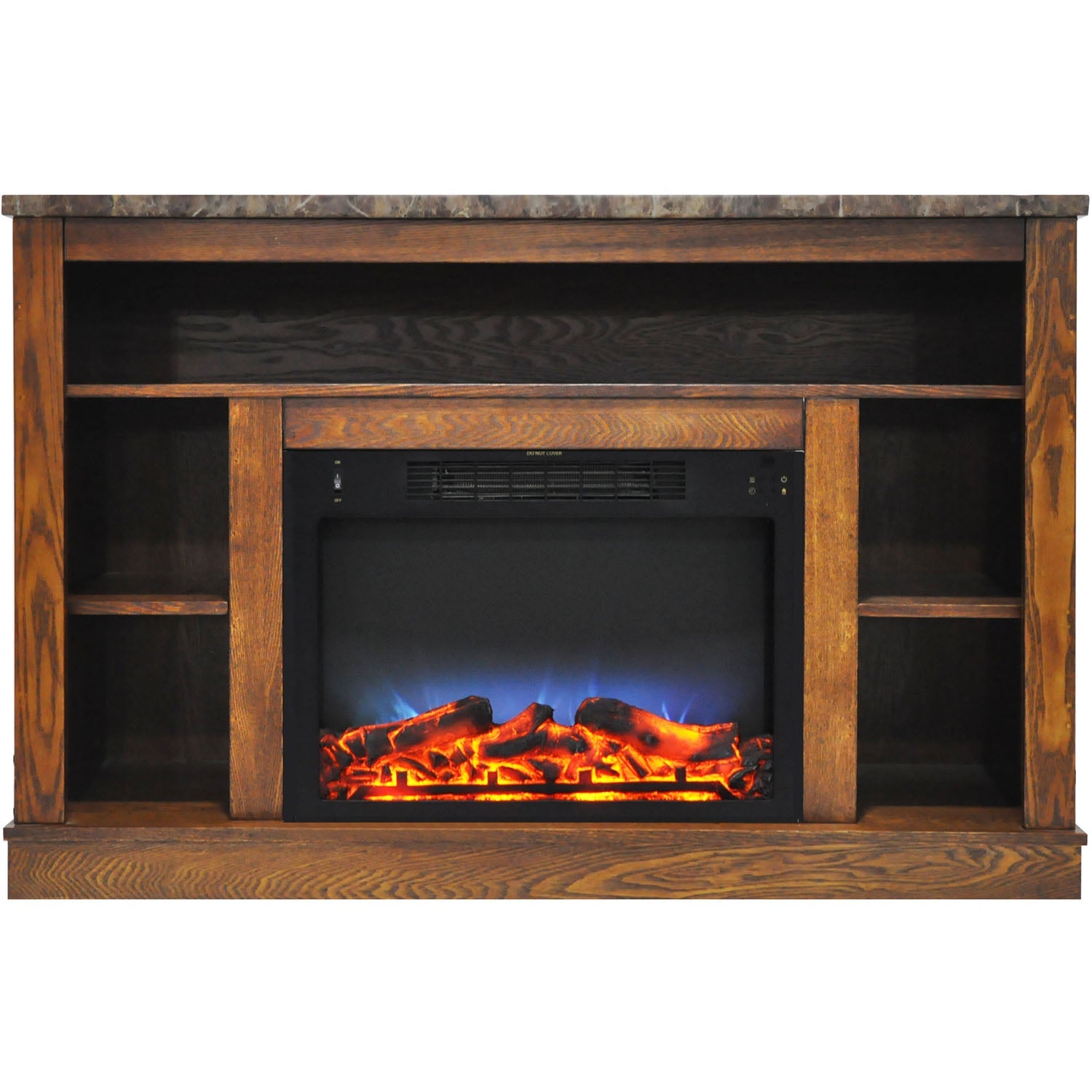 Cambridge Seville 47'' Freestanding Electric Multi-Color LED Fireplace with Log Insert and Remote | Walnut Mantel | For Rooms up to 210 Sq.Ft. | Adjustable Heat Settings | Timer