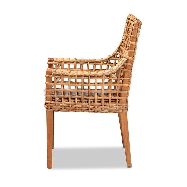 Saoka Modern Natural Brown Finished Wood and Rattan Dining Chair