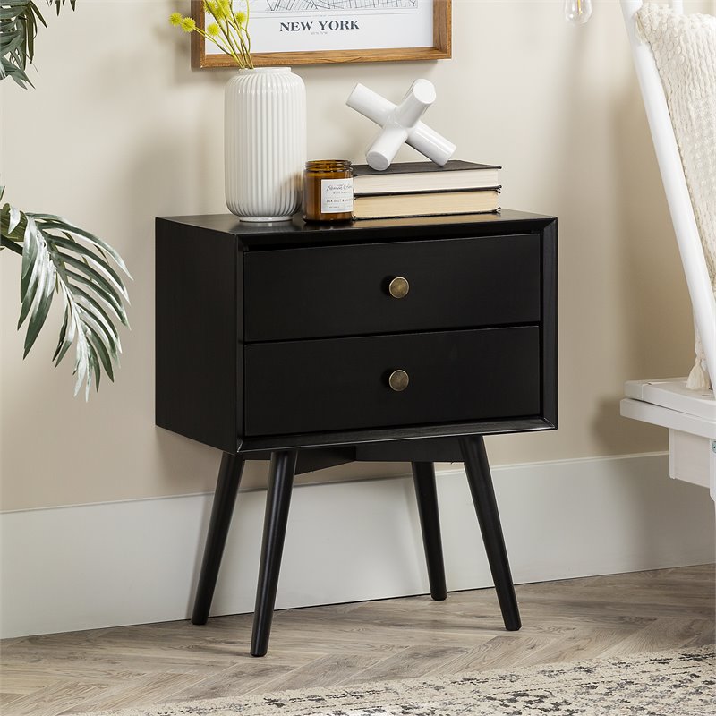 Mid Century Modern 2-Drawer Bedroom Nightstand in Black