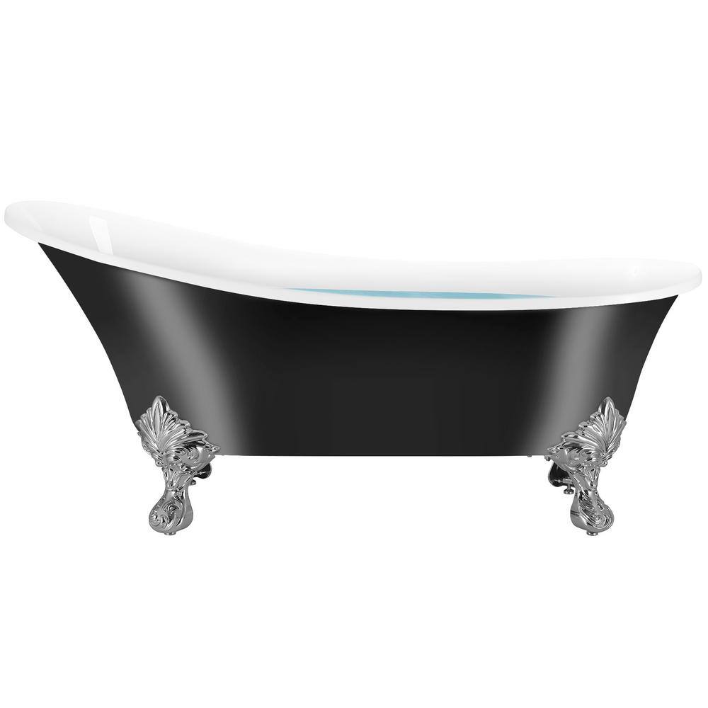 AKDY 60 in. Fiberglass Single Slipper Clawfoot Non-Whirlpool Bathtub in Glossy Black BT0159