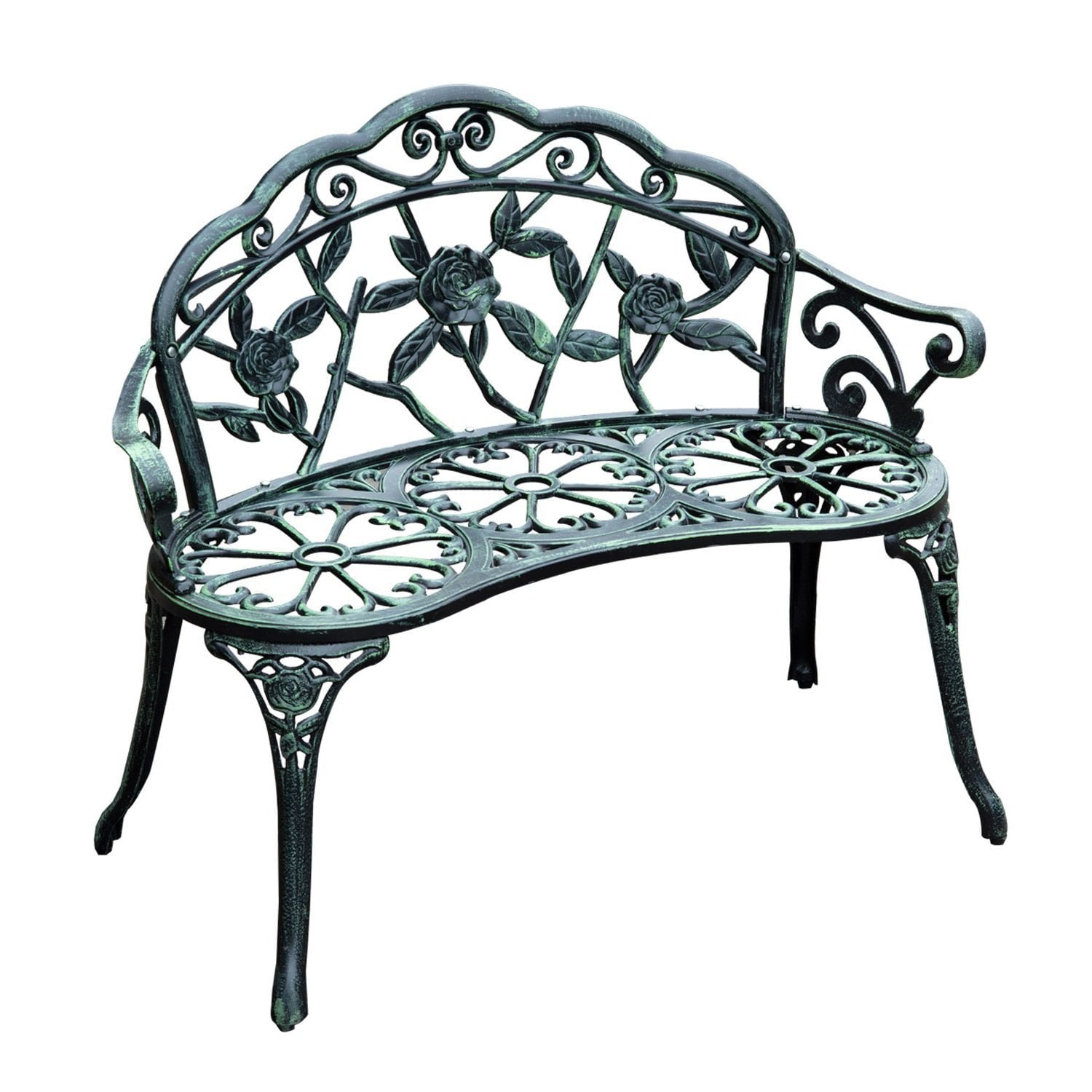 Outsunny Outdoor Durable Cast Aluminum Bench - Antique Green